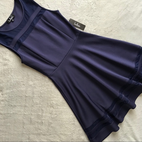 Lulus Dresses & Skirts - NWT Lulus Sheer Determination Navy Blue Fit & Flare Mesh Skater Dress Sz M